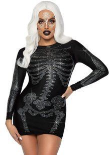 Мини-платье Скелет со стразами Leg Avenue Skeleton Rhinestone, черное, M