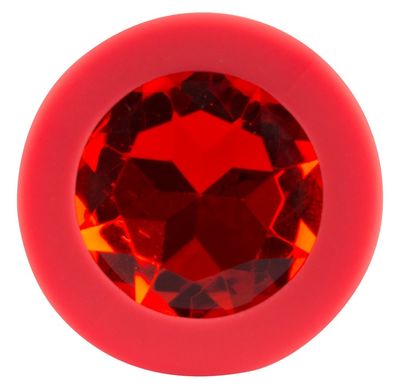 Анальная пробка 100% силиікон з камнем Red Silicone Red S, 7,5 х 2,8 см