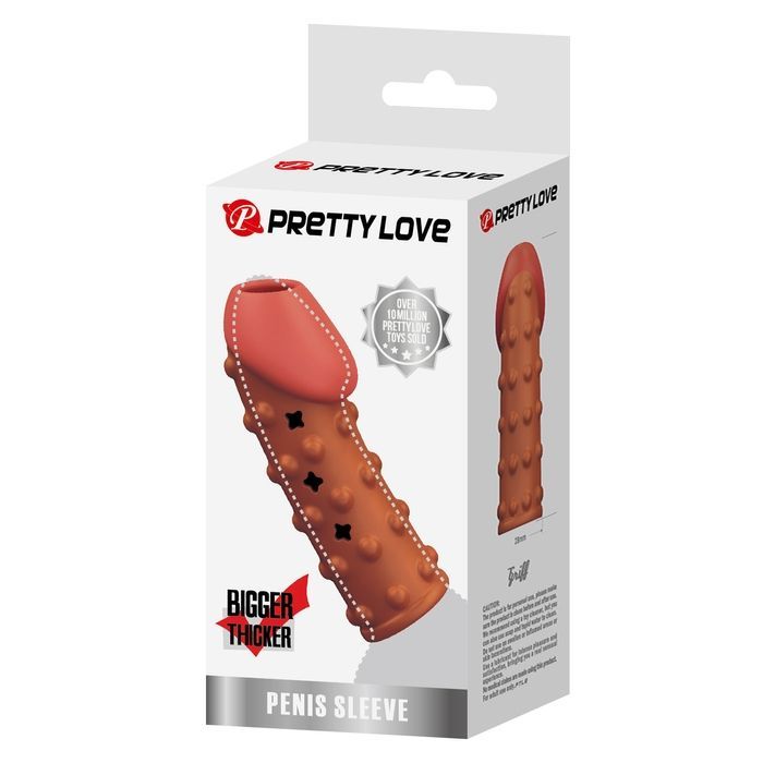 Насадка на пеніс Pretty Love рельєфна, з пухирцями, бежева, 19,8 &times; 2,8 см