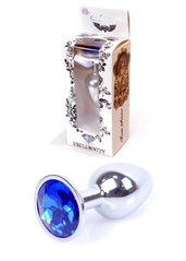 Анальная пробка с камнем Plug-Jewellery Silver PLUG- Dark Blue размер S