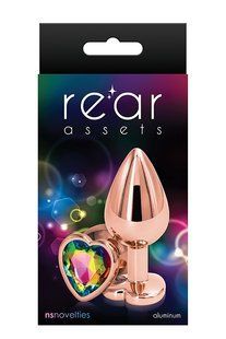 Анальна пробка REAR ASSETS ROSE GOLD HEART RAINBOW, m