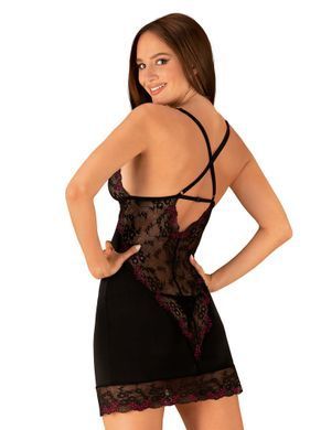 Пеньюар с кружевными вставками и стринги Obsessive Vanessme черный, S/M