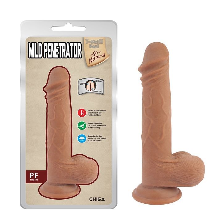 Фалоімітатор реалістичний з мошонкою, на присосці, бежевий, Chisa T-skin ReaL Wild Penetrator
