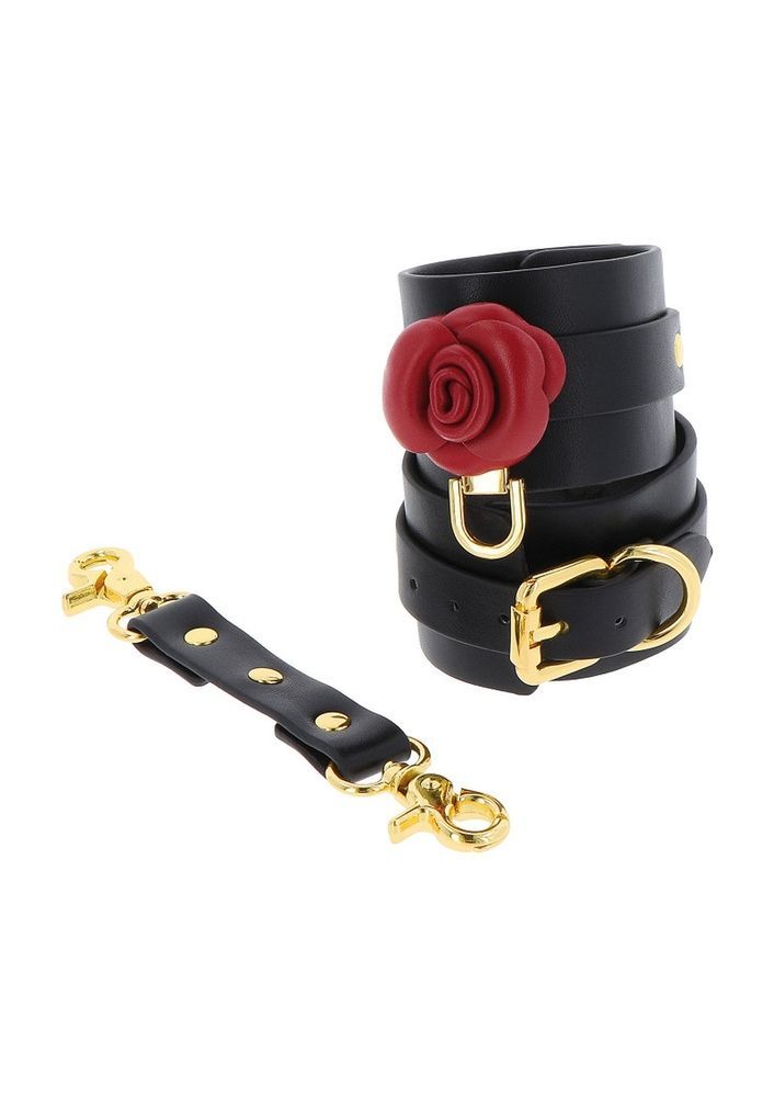 Черные наручники Taboom Wild Roses Wrist Cuffs с декоративными красными розами