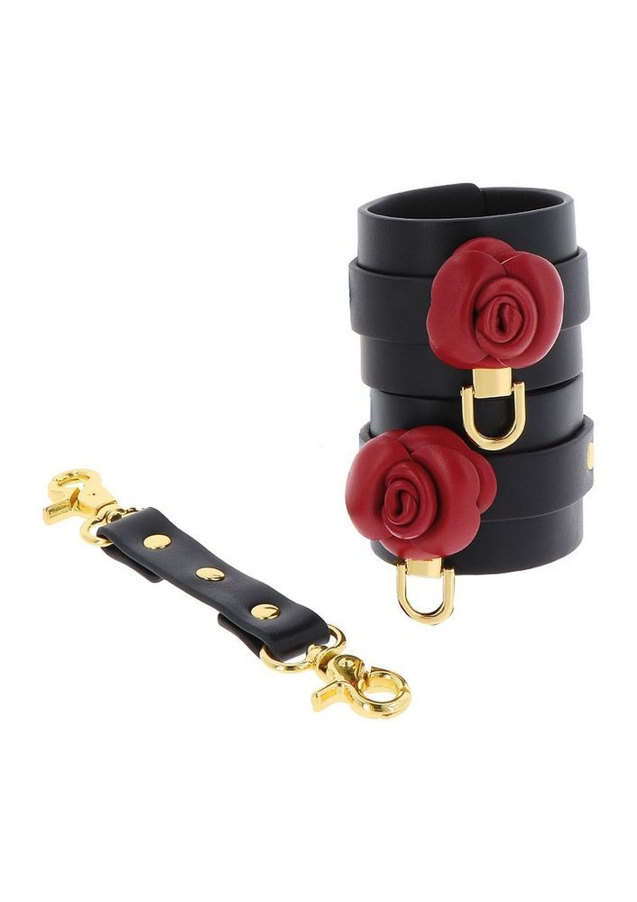 Черные наручники Taboom Wild Roses Wrist Cuffs с декоративными красными розами