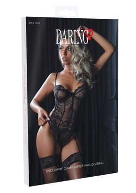 Корсет напівпрозорий Daring Intimates, зі стрінгами, чорний, S/M