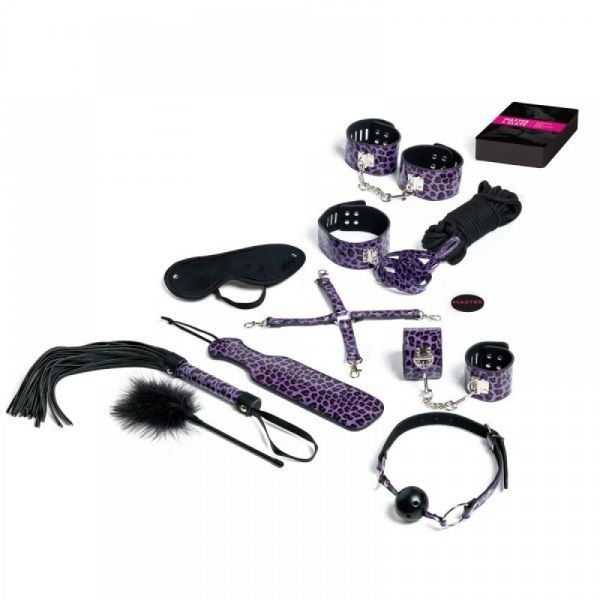 F61278 Набор&nbsp;БДСМ&nbsp;10&nbsp;шт&nbsp;Master&nbsp;&&nbsp;Slave&nbsp;BDSM&nbsp;Kit&nbsp;tijgerprint&nbsp;Purpel