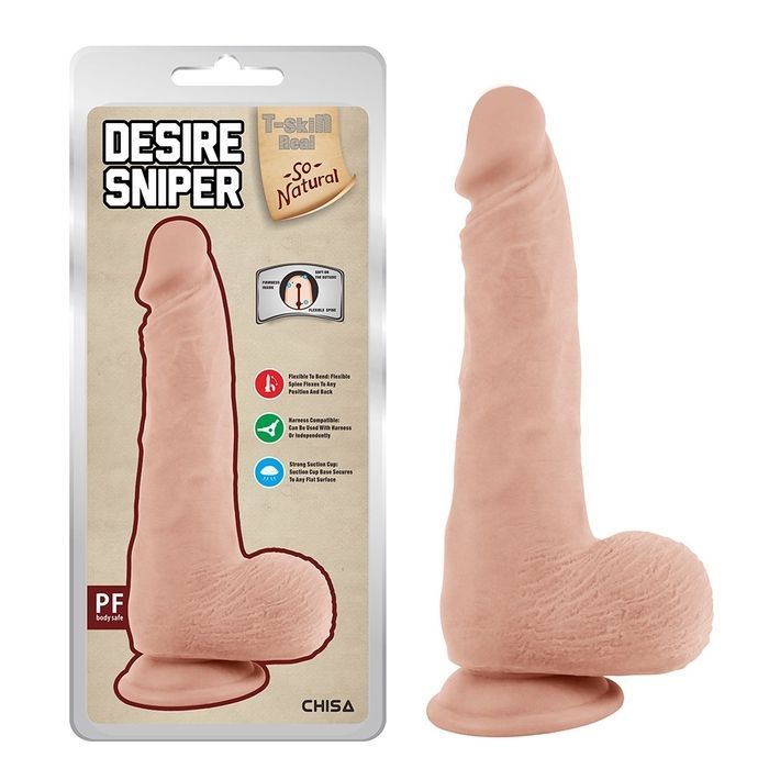 Фалоімітатор реалістичний з мошонкою Chisa T-skin ReaL Desire Sniper на присосці, тілесний