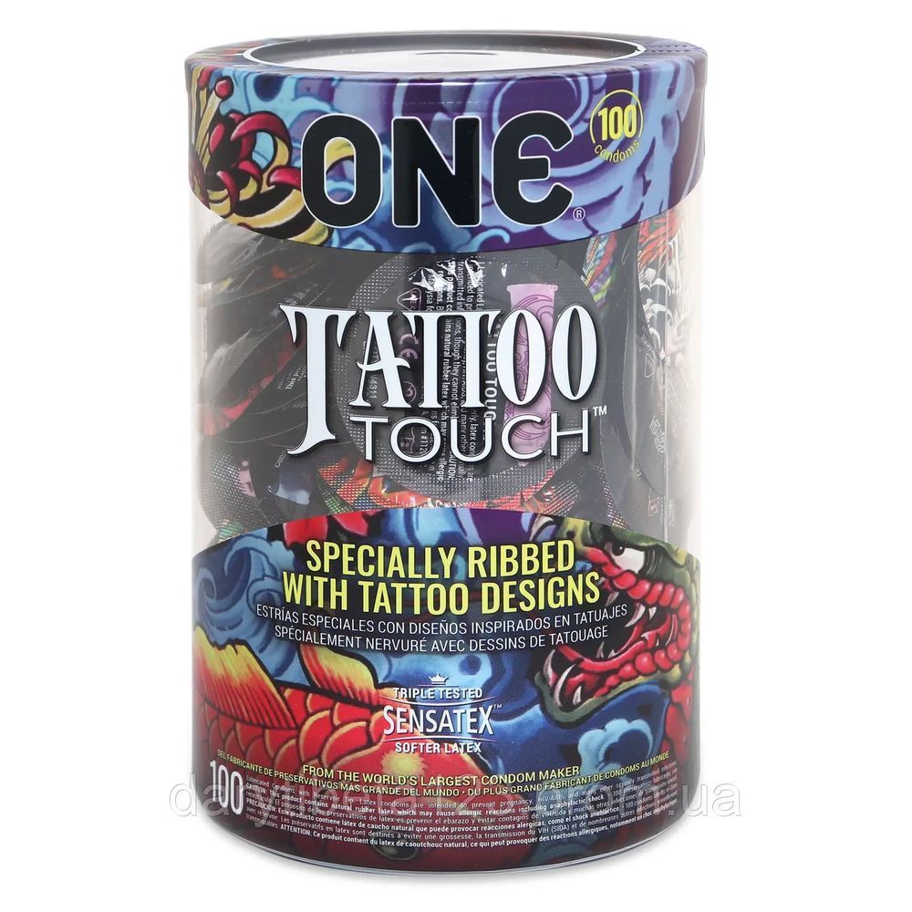 Набір презервативів із рельєфом у вигляді тату ONE Tattoo Touch (ціна за упаковку, 100 шт.)