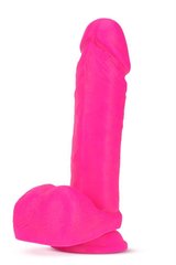 Фаллоимитатор двойной плотности с яичками Blush Neo Elite, неоново-розовый