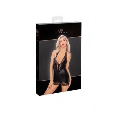 Сексуальное виниловое мини-платье S F283 Noir Handmade, с кружевом, черное