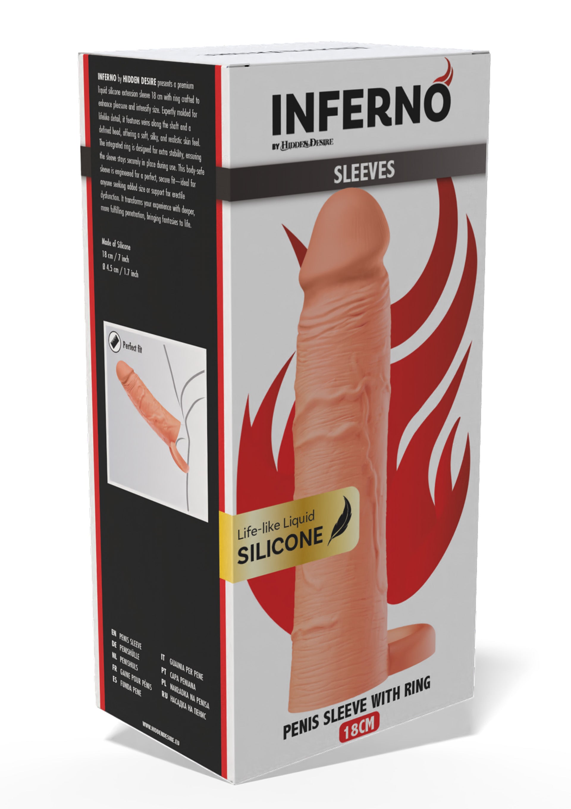 Насадка на пеніс з ерекційним кільцем Hidden Desire INFERNO, 18 × 4,5 см