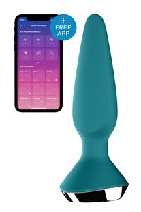 Анальная пробка с двумя моторами и управлением с телефона Satisfyer Plug-ilicious 1 Petrol, зеленый