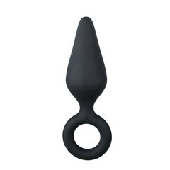 ET215BLK Анальная пробка со стоппером-кольцом Easytoys, силиконовая, черная, 12 х 3.5 см