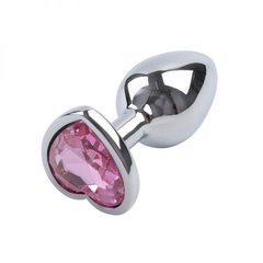 Анальна пробка Silver Metal Heart Light Pink, s, Сріблястий, для новачків