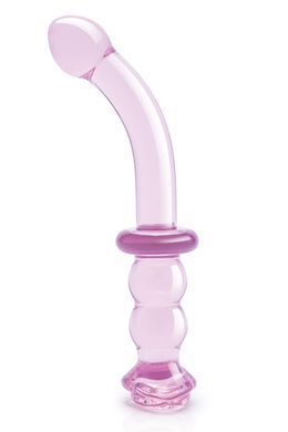 Изогнутый стеклянный розовый фаллоимитатор для точки G Dream Toys Glaze Glass с бутоном