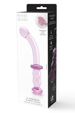 Изогнутый стеклянный розовый фаллоимитатор для точки G Dream Toys Glaze Glass с бутоном