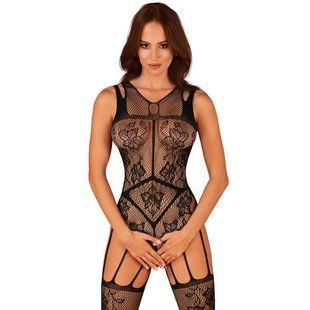 Комбінезон сітка з візерунком Obsessive F239 чорний, S/M/L