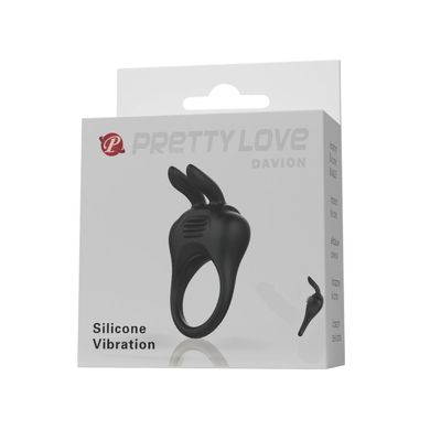 Вибро-эрекционное кольцо с ушками Pretty Love черное, 7.4 х 4.2 см