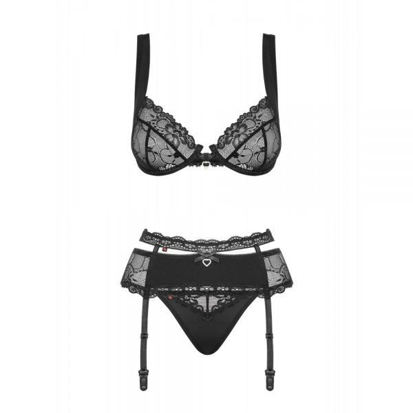 Комплект Obsessive Heartina 3 pcs set black L / XL