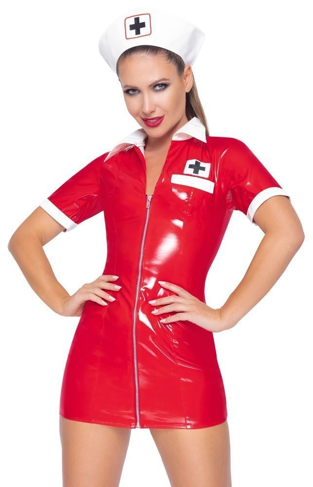 Костюм медсестры красный виниловый Black Level Vinyl Nurse 2 предмета, XL