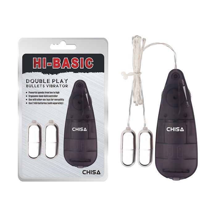 Вибропули серебристые&nbsp;Chisa&nbsp;Hi-Basic Double&nbsp;Play&nbsp;Bullets&nbsp;Vibrator&nbsp;с черным пультом управления