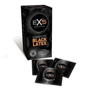 Презервативи чорного кольору латексні Exs BLACK Latex веганські (ціна за упаковку, 12 шт.)