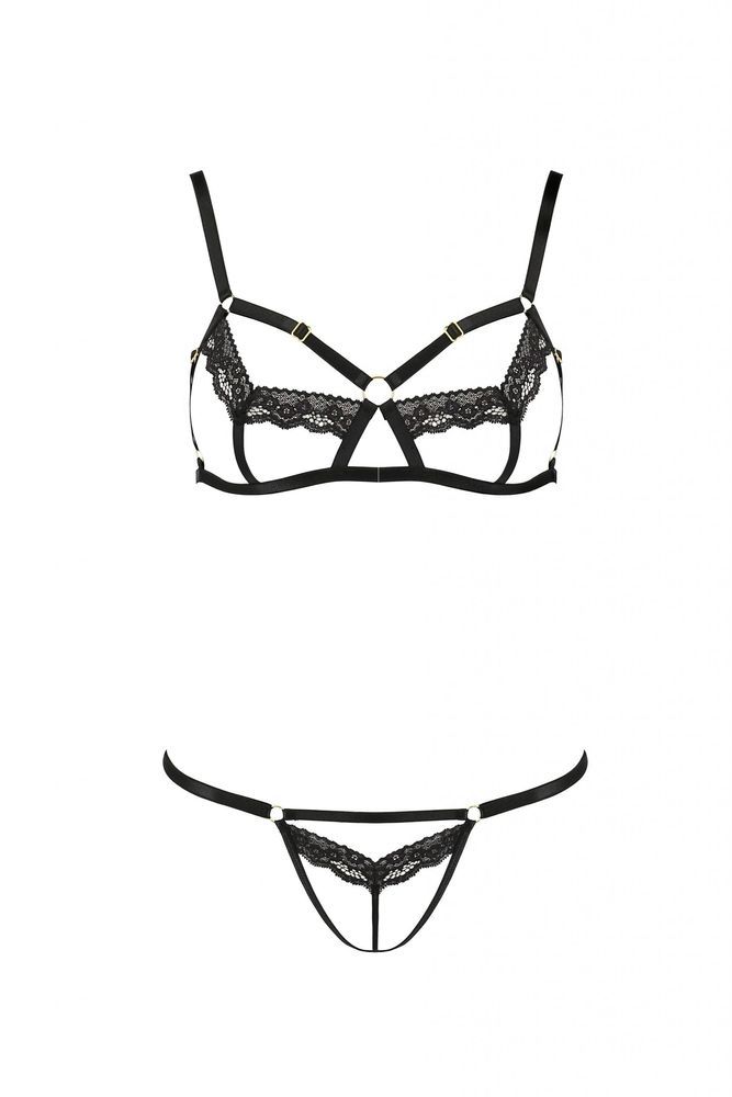 Комплект с открытым бюстом SOLON SET black S/M - Passion
