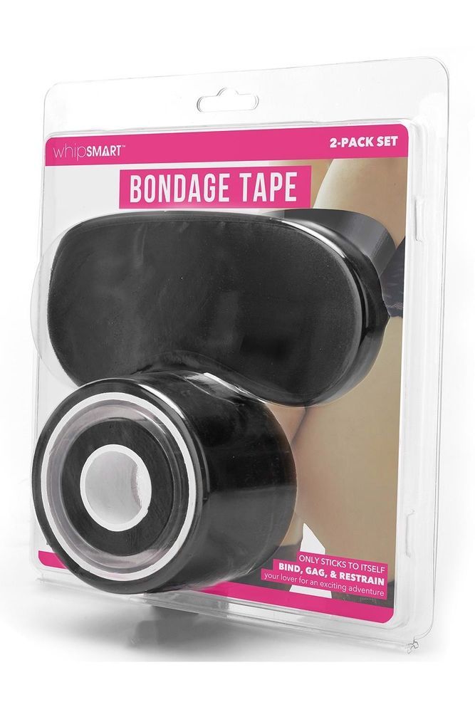 Набір із двох чорних стрічок різних за шириною WhipSmart Bondage Tape та чорна маска
