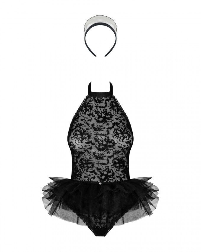 Костюм горничной Obsessive Frilles Черный S/M