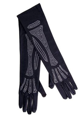 Перчатки со стразами Skeleton Bone Elbow Length Gloves от Rhinestone Leg Avenue, черные O\S