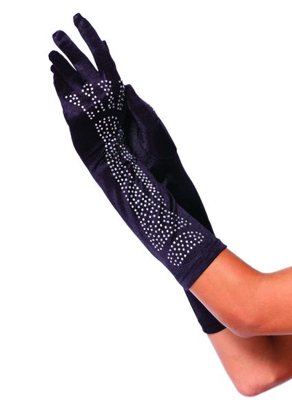 Перчатки со стразами Skeleton Bone Elbow Length Gloves от Rhinestone Leg Avenue, черные O\S