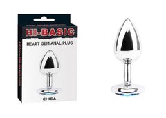 Анальна пробка з каменем Chisa HI-BASIC heart gem anal plug, Сріблястий