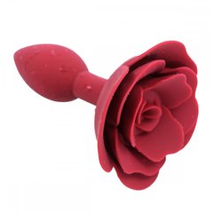 Анальна пробка зі стоппером у формі троянди, силіконова, бордова, 7 х 2.7 см
