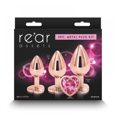 Набор анальных пробок с камнем Rear Assets Trainer Kit Heart Pink
