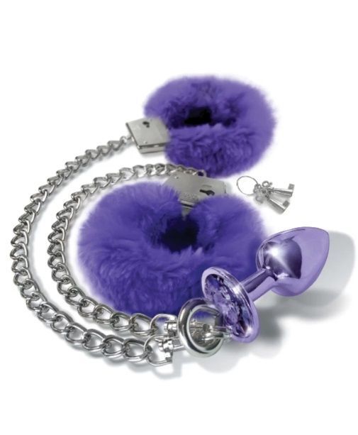 Набір Global Novelties NIXIE METAL BUTT PLUG& FURRY HANDCUFF SET, MEDIUM, PURPLE METALLIC