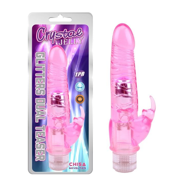 Двойной вибратор&nbsp;на батарейках Chisa&nbsp;Crystal Jelly&nbsp;Glitters&nbsp;Dual&nbsp;Teaser, розовый