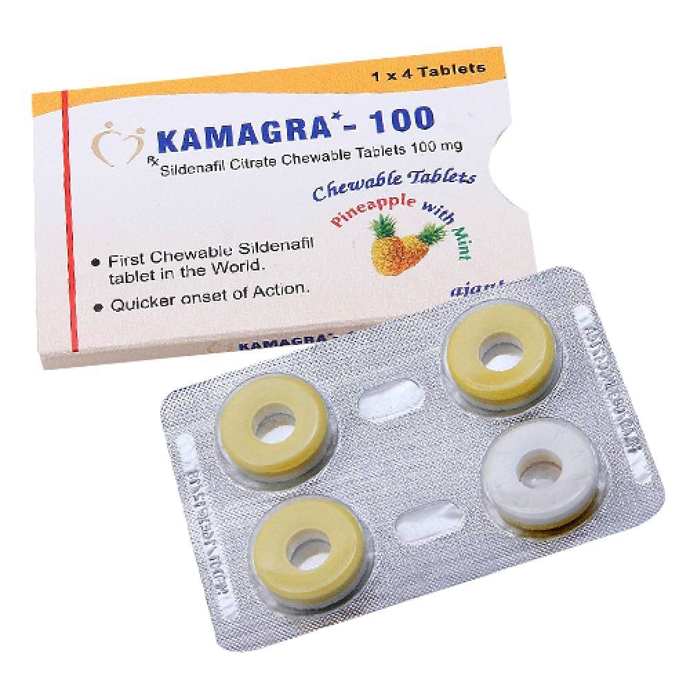 Таблетки для потенции жевательные Kamagra 100 Ананас и Ментол (цена за 4 табл.)