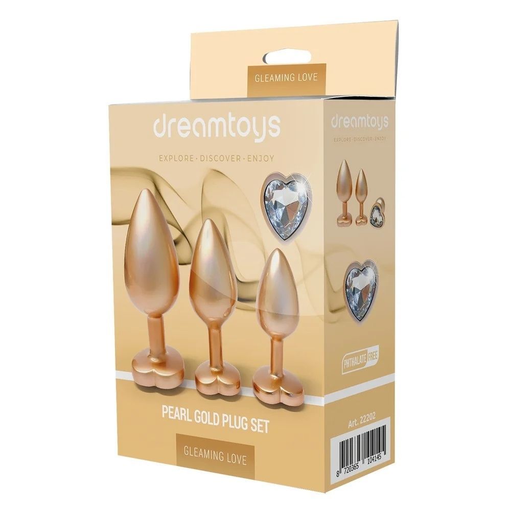 Набір із трьох анальних пробок Dream Toys Gleaming Love, розміри S, M, L, перламутрово-золоті