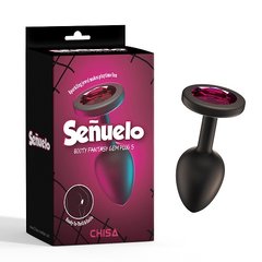 Анальна пробка чорна з каменем рожевого кольору S Senuelo CHISA