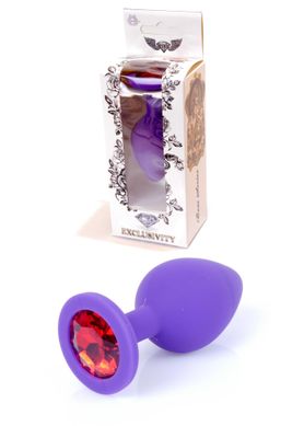 Анальная пробка с камнем Plug-Jewellery Purple Silicon PLUG Medium- Red Diamond размер М