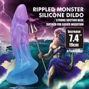 Фаллоимитатор силиконовый Power Monsters Atlanteans на присоске, фиолетово-синий, 19 х 5,4 см