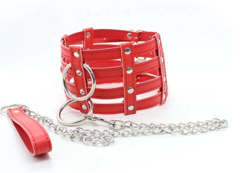 Ошейник с поводком-цепочкой DS Fetish Collar with chain leash red