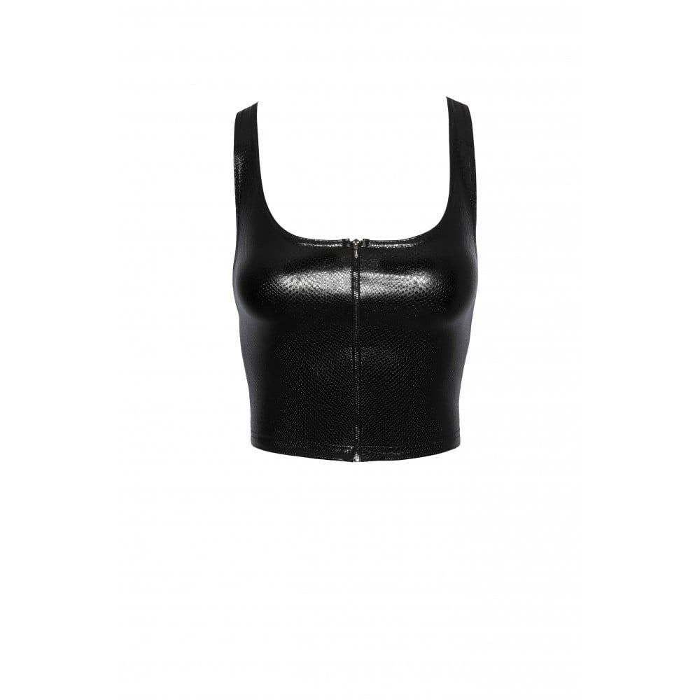 Топ еротичний вініловий зі зміїним тисненням M F275 Noir Handmade, чорний