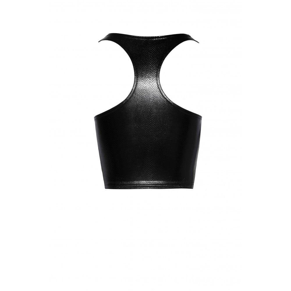 Топ еротичний вініловий зі зміїним тисненням M F275 Noir Handmade, чорний