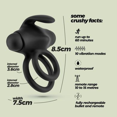 Вибро-эрекционное кольцо с дистанционным пультом Crushious Thumper черное, 8.5 см