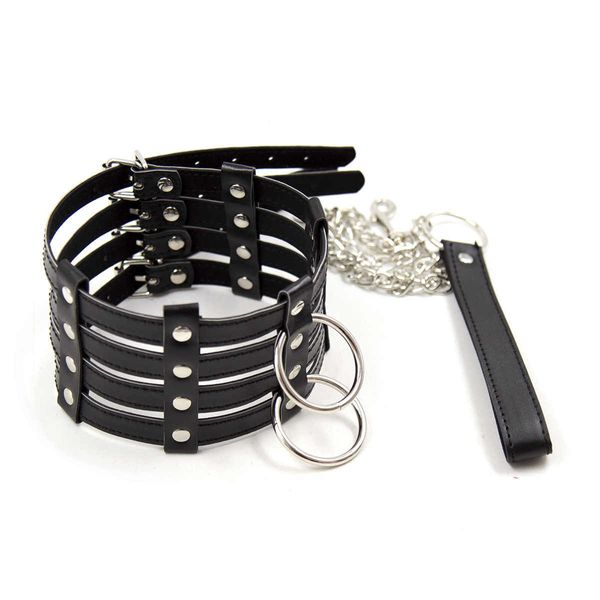 Ошейник с цепочкой DS Fetish Collar with chain leash black