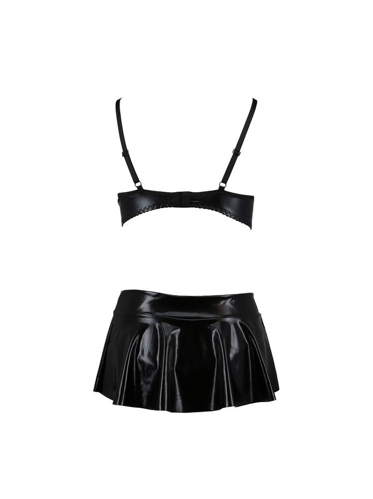 Комплект білизни зі стрінгами з латексу black S/M DEBY SET - Passion