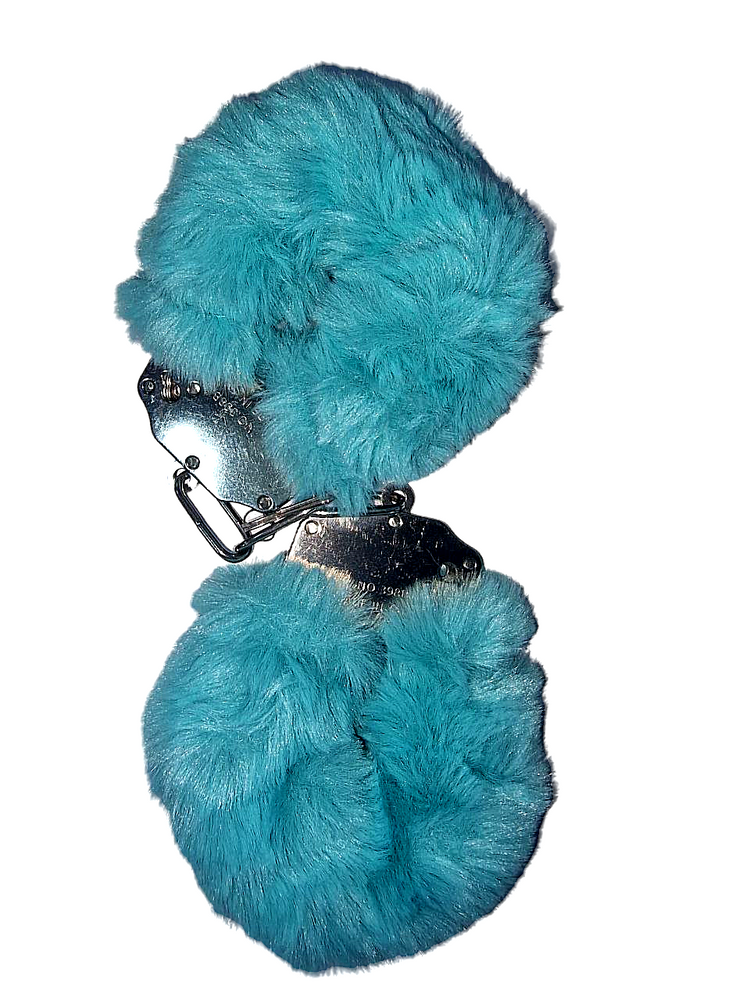 Наручники DS Fetish Plush handcuffs, метал з хутром, блакитний